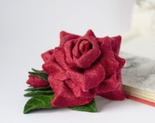 Flower Brooch Red Rose Statement jewelry Red flower pin Wine red jewelry Flower jewelry Trending now Present for Her Gift ideas for woman