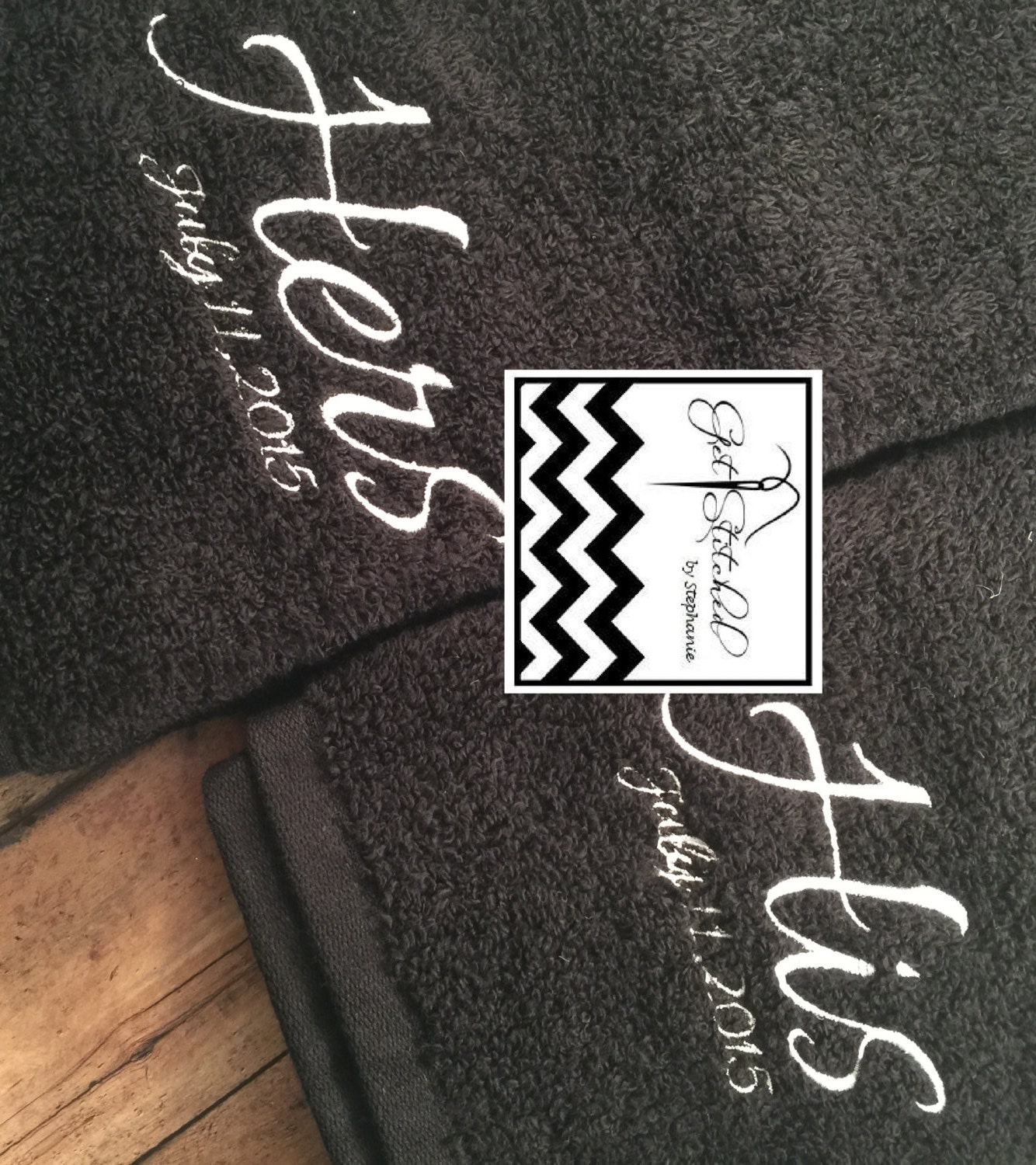 Monogrammed His and Her Towels with Wedding by GetStitchedBySteph