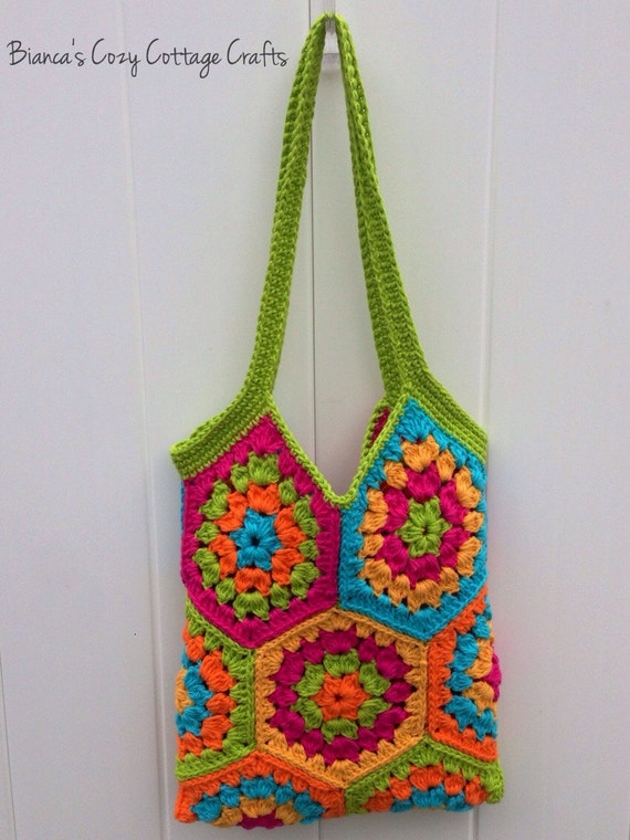 Hexagon tote bag market bag crochet tote bag cotton bag