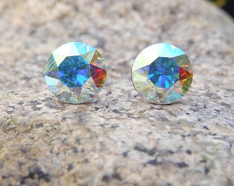 Aurora Borealis Stud Earrings Swarovski Crystal Earrings Rainbow Sugar Sparklers Studs Rhinestone Studs Gift For Her Mom