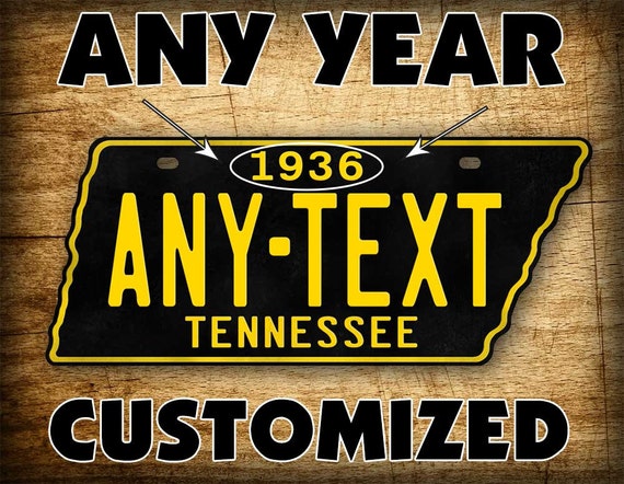 1954-1958 Antique Tennessee License Plate BLACK & GOLD Vintage