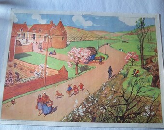 Vintage French school poster, double sided from 1950 – education, école, children, poster, affiche Rossignol, season,winter,spring