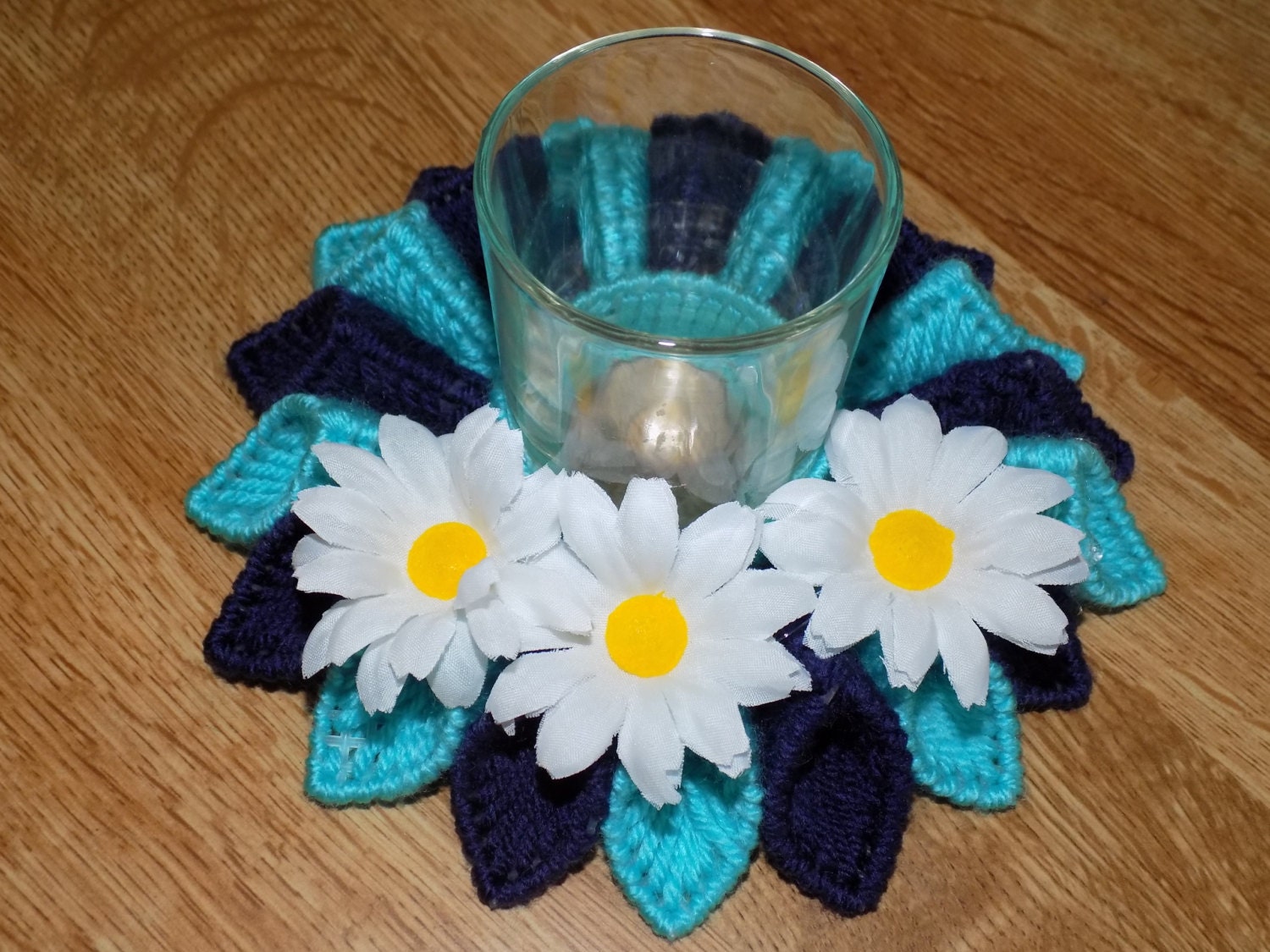 Plastic canvas candle holder by on Etsy