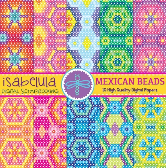 Mexican Beads Huichol Art 10 Digital Papers Colorful