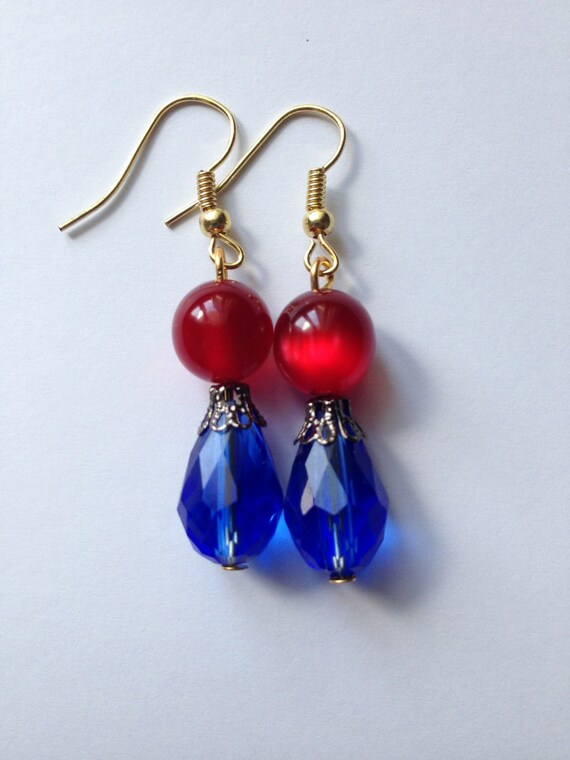 Items similar to Dangle Earrings with Bead and Jewel on Etsy