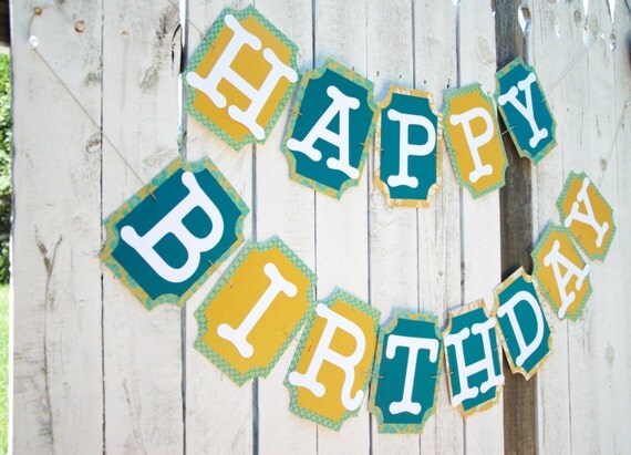 Happy Birthday Banner Teal & Yellow Birthday by PEPcraftstore