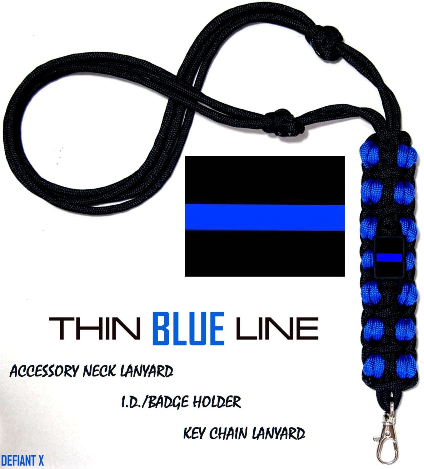 THIN BLUE LINE Accessory Neck Lanyard Key Chain by DefiantXGear