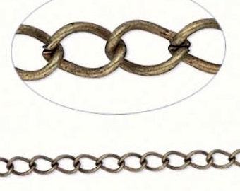 Antiqued Brass Chain, twisted curb chain, 5x3mm curb, 3 feet, unsoldered chain, D496