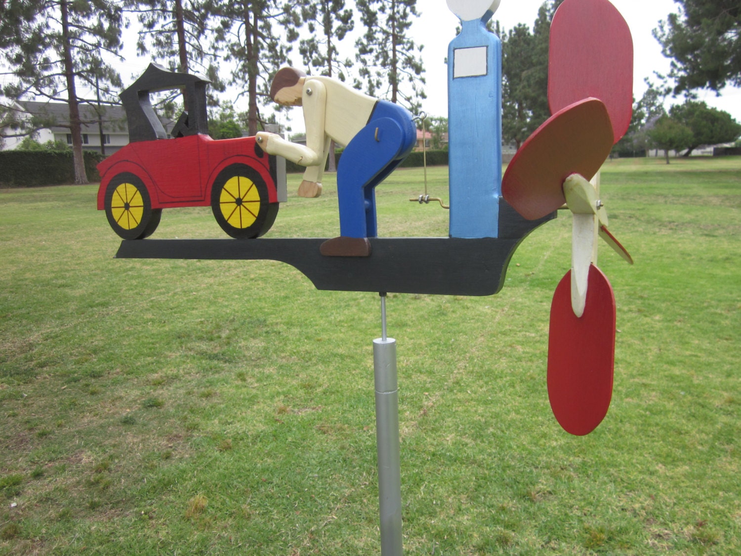 Man cranking car Whirligig by OCWhirligigs on Etsy