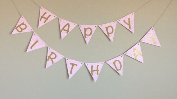 Items similar to Custom Triangle Banners, Happy Birthday, Gold Glitter