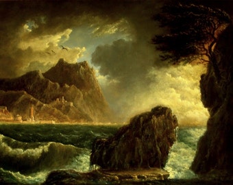 Storm on the Italian Coast, Oil Painting, Seascape, Classical Art