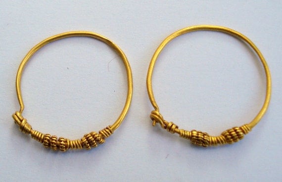 24k pure gold earrings solid hoop vintage antique old tribal