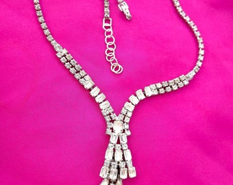 Items similar to Rhinestone Necklace - Old Hollywood Jewelry - Glass