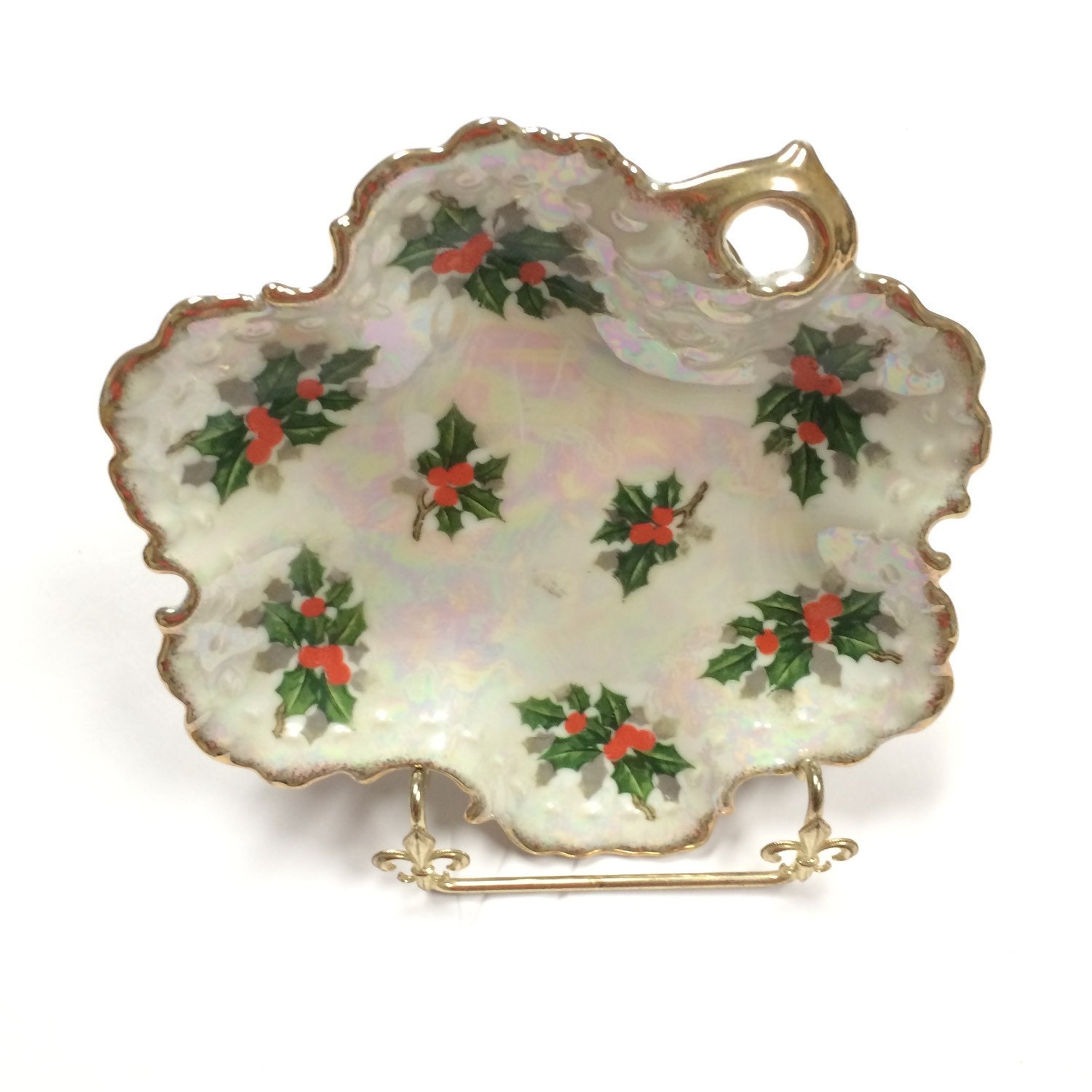 Vintage Ucagco Japan Christmas Porcelain Lusterware Holly