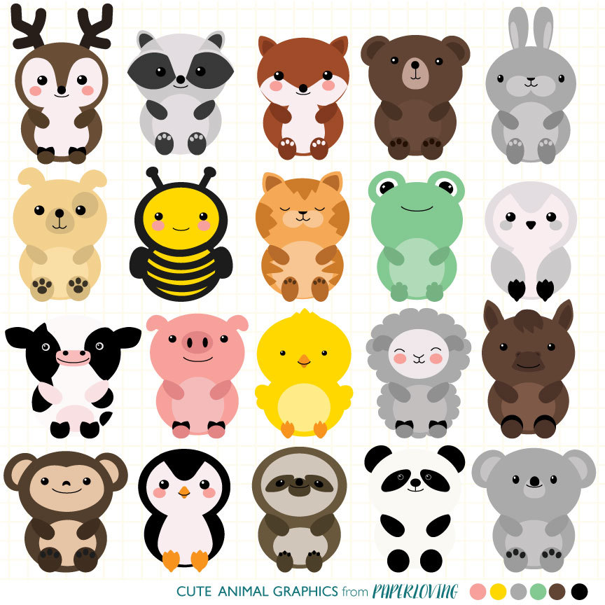 Cute Animal Clipart Set Mega pack of 20 cute animal vector