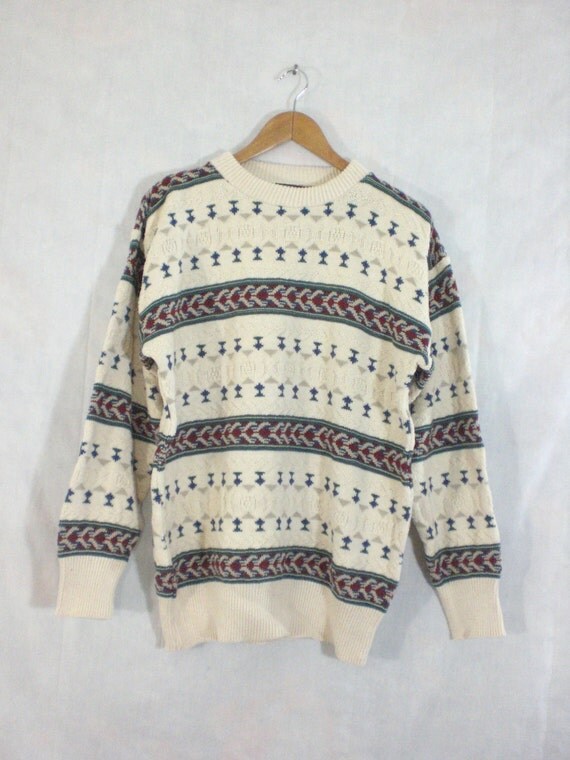 mens nordic sweater size large. 80s sweater mens large.