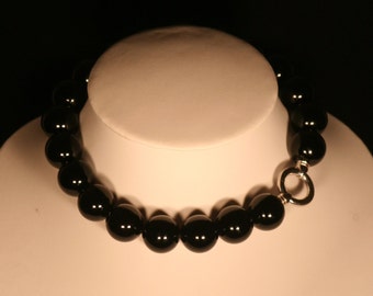 Agate black and silver necklace solid 925