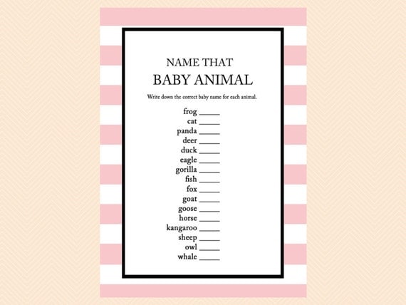 Name that baby animal game Printable Baby Shower Games