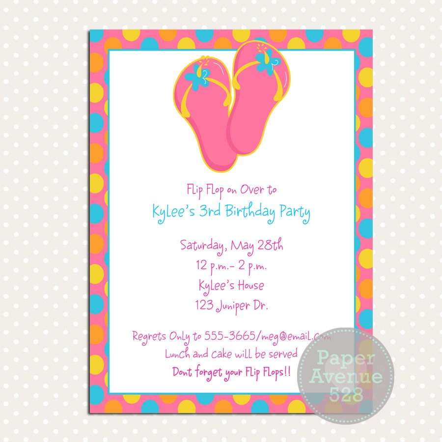Flip Flop Fun Birthday Party Invitations Premade by PaperAvenue528