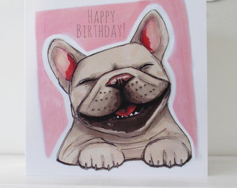 French Bulldog (Frenchie) Happy Birthday Card - Pink