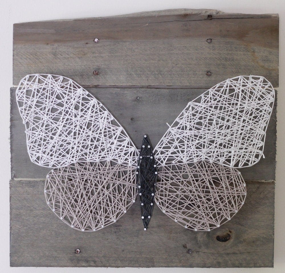 Butterfly on Reclaimed Wood Canvas String Art by ElevenOwlsStudio