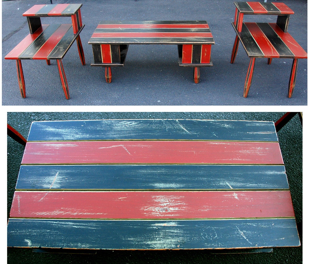 Rustic Black & Red Multiple Colored Coffee and End Table Set Haute Juice