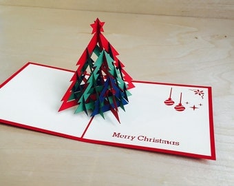 Handmade White Christmas tree D pop up Kirigami card by LanternInk