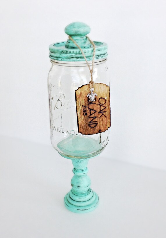 Beach Blue Keepsake Pedestal Jar/House by MMCreationSIDS on Etsy