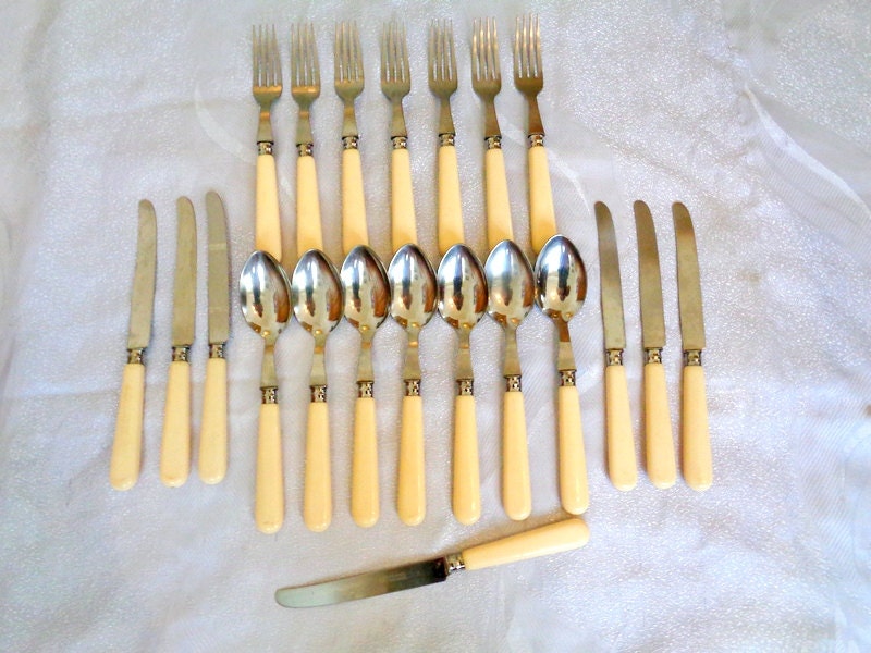 Vintage French set of 21 dinnerware set cutlery, utensils , Forks