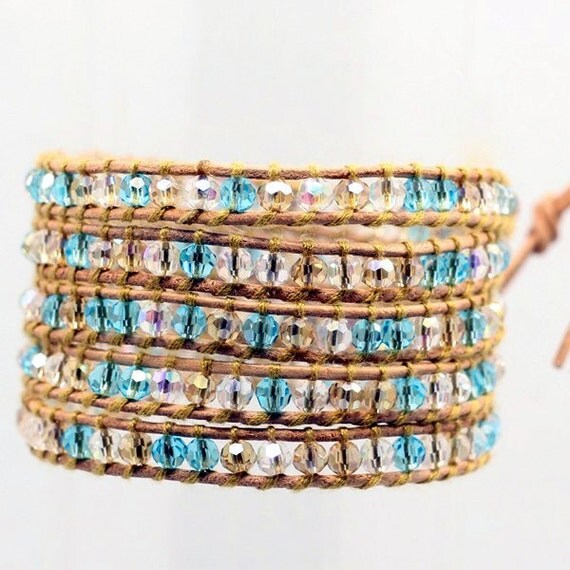 Crystal Wrap Bracelet 5 Wrap Leather by SilverCharmsBracelet