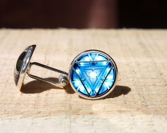 Arc reactor cufflinks, Iron man cufflink, custom wedding cuff link, glass dome cuff links, gift for him, nekel free