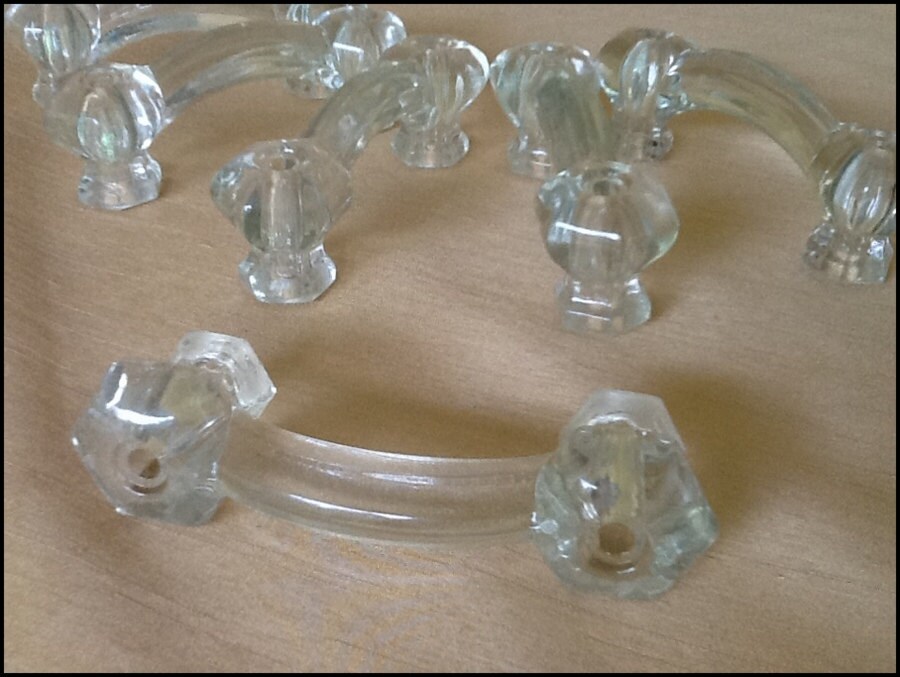 6 Vintage Crystal Drawer Pulls..New Old Stock, with Box! Haute Juice