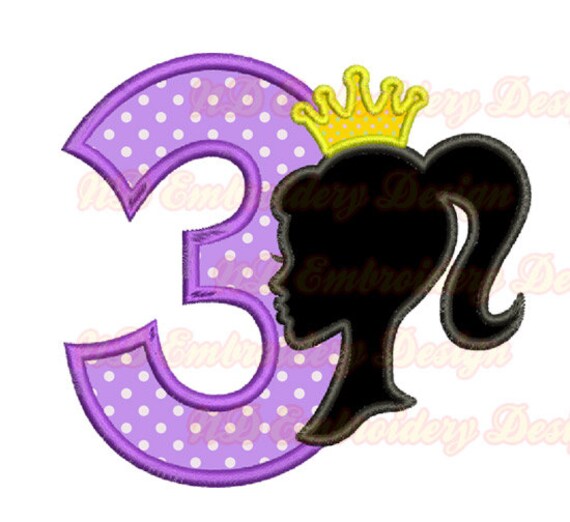 Barbie 3rd birthday embroidery applique design by NDembroidery