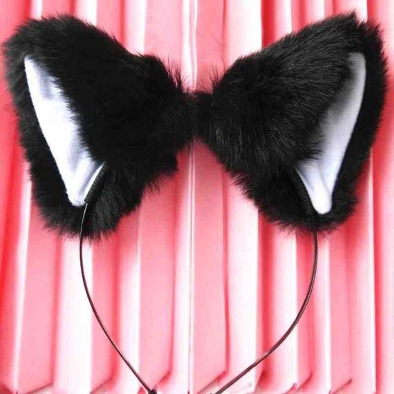 Black Inner White Cat Ears Headband Kitten Ears by LetsPlayStore