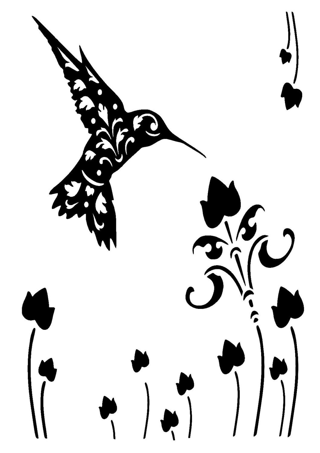 5.8/8.3 Vintage hummingbird stencil and template. A5