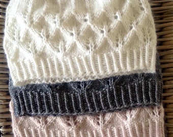 Ladies cashmere beanie hat with lace detail by Willow Luxury ( one size)