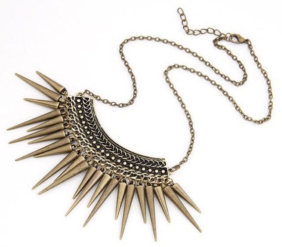 Vintage Antiqued gold Spike Statement Collar by BodyKandyCouture