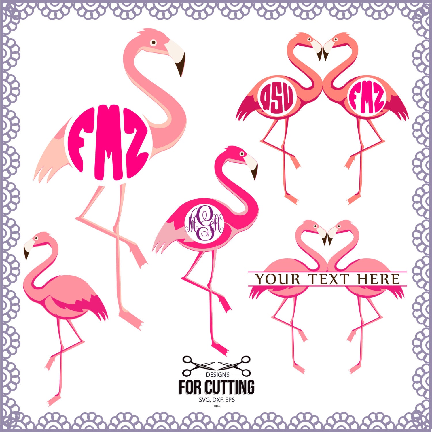 Download Flamingo Designs Monogram Frame tropical bird cut Files SVG