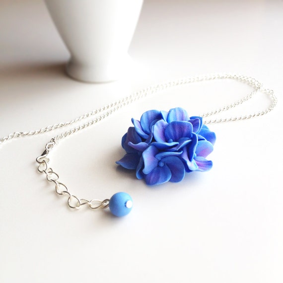 Hydrangea pendant, hydrangea necklace, polymer clay necklace, flower 