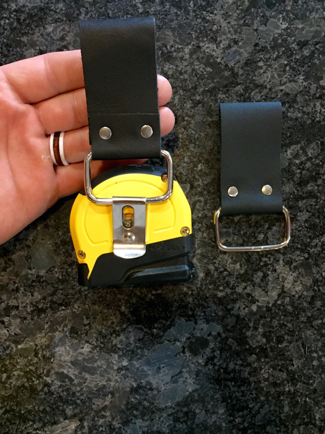 Hand made leather tape measure holder by ElectricSparky on Etsy