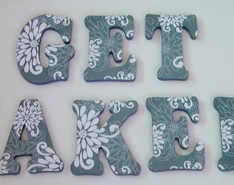 Wood Letters- 7" Decorated Letters- "GET NAKED" Bathroom Decor- MANY designs available-Design G1