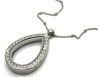 Stainless Steel Tear Drop Glass Locket