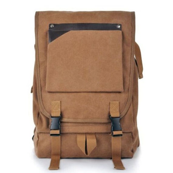 Men's Brown Military Canvas Shoulders Outdoor Travel Hiking School Bag
