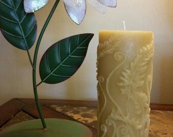 100% pure beeswax 6 in pillar candle fern design
