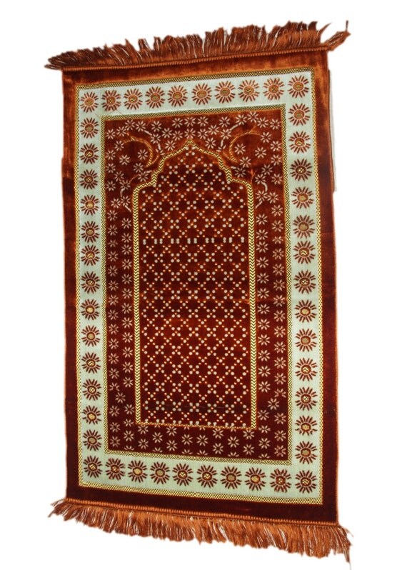 Prayer Rug with Brown Net Embroidery Design and by EasternThings