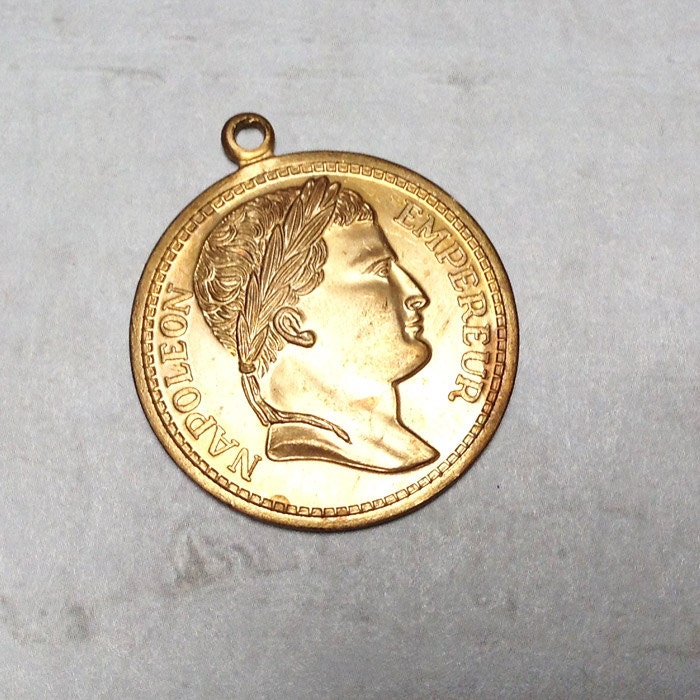 Vintage Brass Coin Medal / Large Charm Empereur Napoleon 33x28