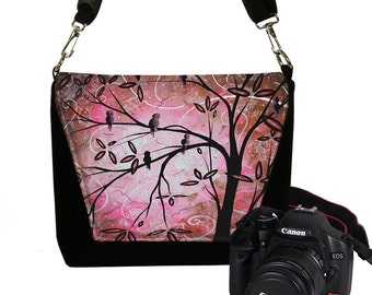 MadArt Digital Slr Camera Bag DslrR Camera Bag Purse Zipper Padded - Deluxe Pink Cherry Blossom Birds RTS