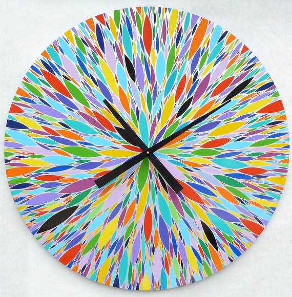 Items similar to Extra Large Handmade Wall Clock Rainbow Burst Wall
