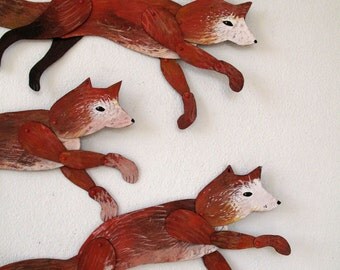 Leaping Fox / Hand-painted Articulated Decoration / Hinged Beasts Series