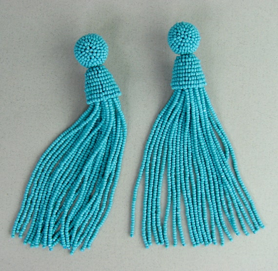 Tassel Earrings Turquoise Tassels Turquoise Seed Beads Beaded Tassel